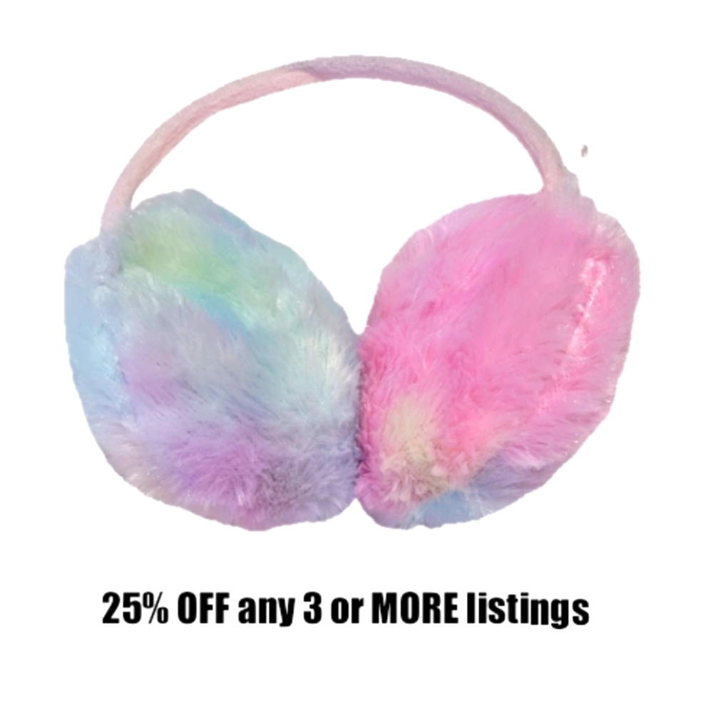 Fluffy Ear Muff Pastel Tie Dye Winter Warm Fuzzy Pink Headband Cozy Puff Faux